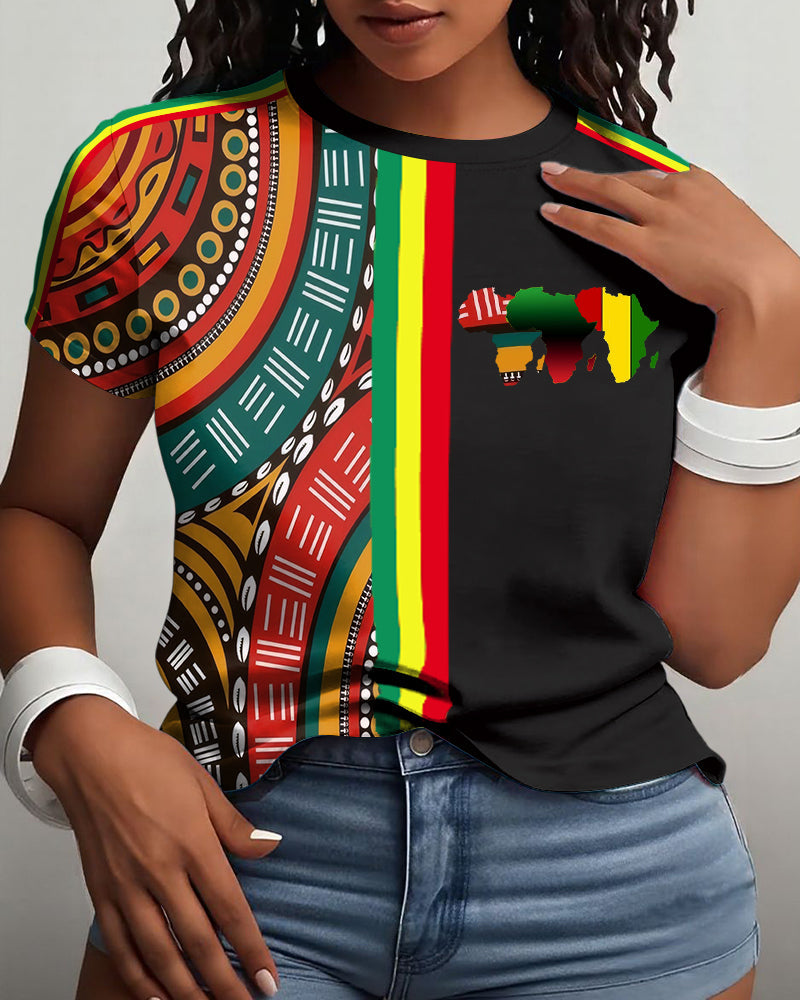 African Map Totem Prints Short Sleeve Tshirt
