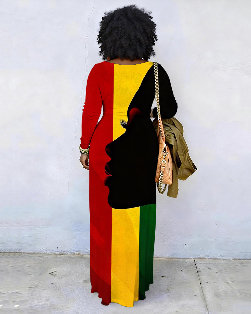 Face Art Crew Neck Long Sleeve Dress